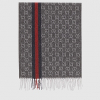 Gucci GG 图案提花羊绒男士围巾，配以织带细节 322288 4G201 1463